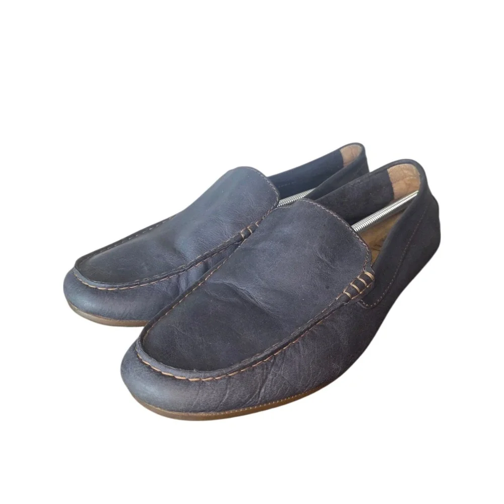 Born Allan Men's 9.5 Blue Leather Loafers Driving Moc Slip On Casual Shoes